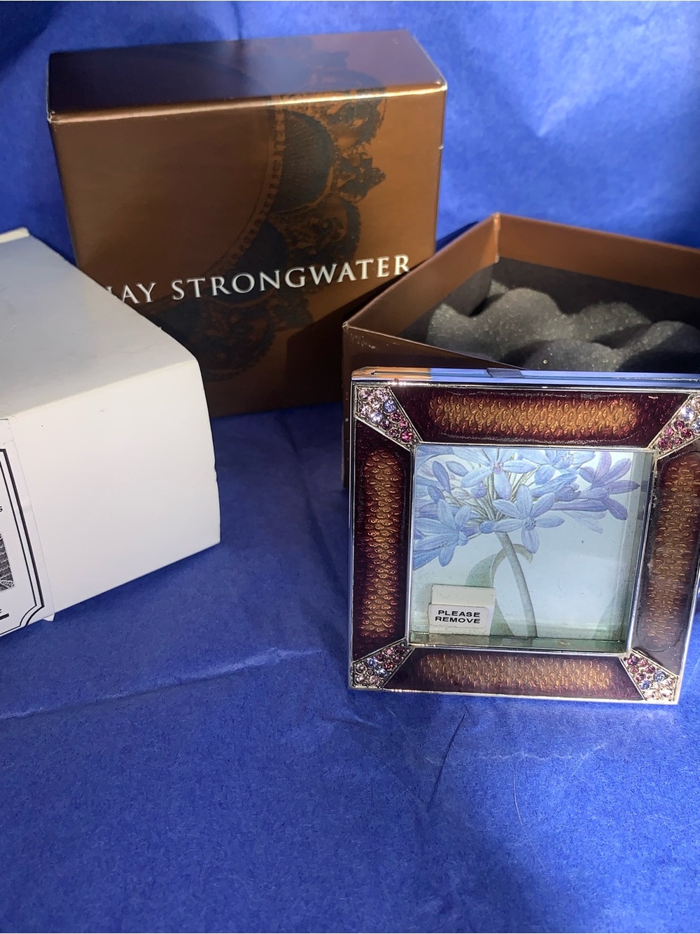 Jay Strongwater Copper-Brown Enamel Frame with Swarovski Crystal Corners Stamped
